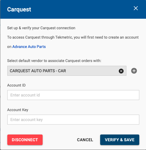 Screenshot-showing-carquest-disconnected-from-Tekmetric