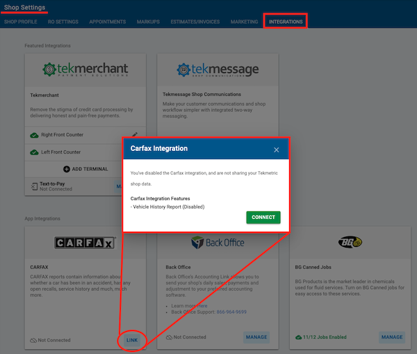 Screenshot-of-carfax-integration-popup-showing-a-green-connect-button
