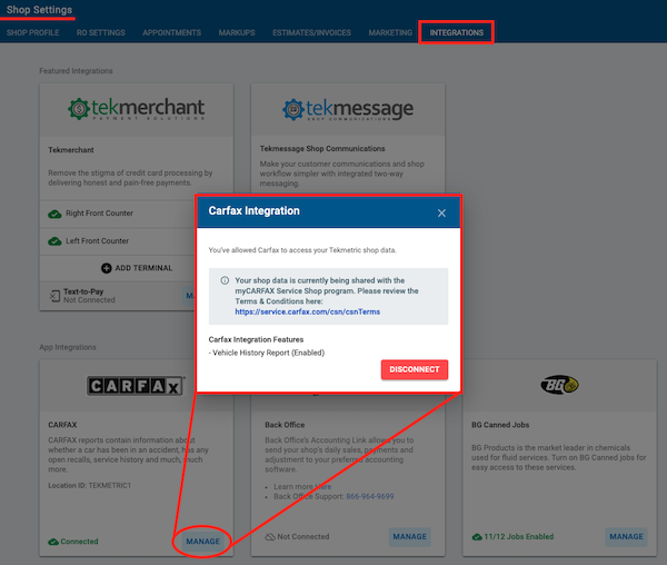 Screenshot-of-carfax-integration-popup-showing-a-red-disconnect-button