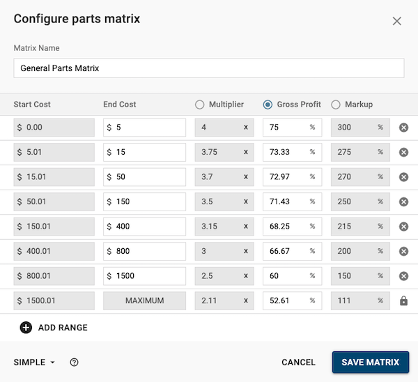 Parts Markup Setup Tekmetric